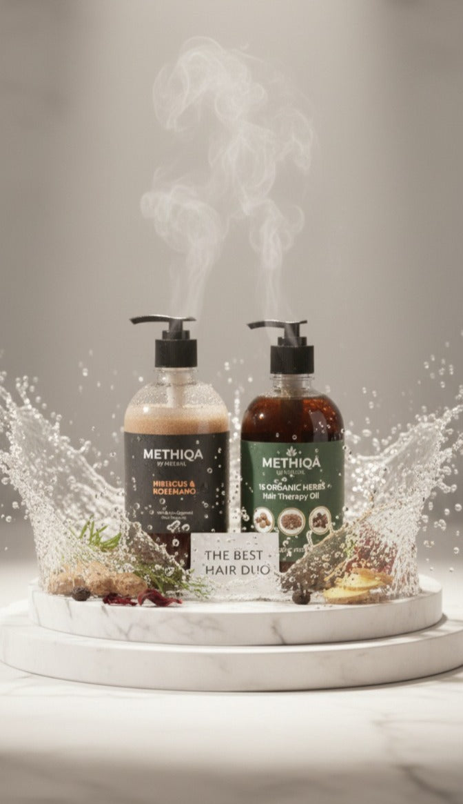 Hibiscus & Rosemary Shampoo + 15 Organic Herbs Hair Therapy Oil (500ml Each)