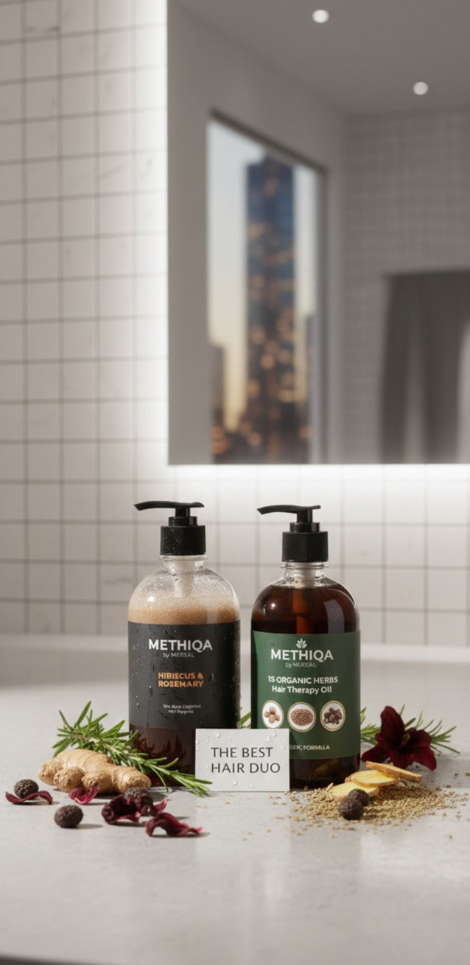 Hibiscus & Rosemary Shampoo + 15 Organic Herbs Hair Therapy Oil (250ml Each)