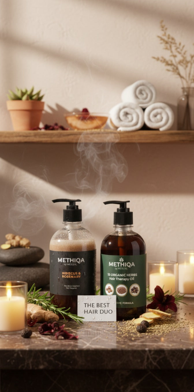Hibiscus & Rosemary Shampoo + 15 Organic Herbs Hair Therapy Oil (250ml Each)