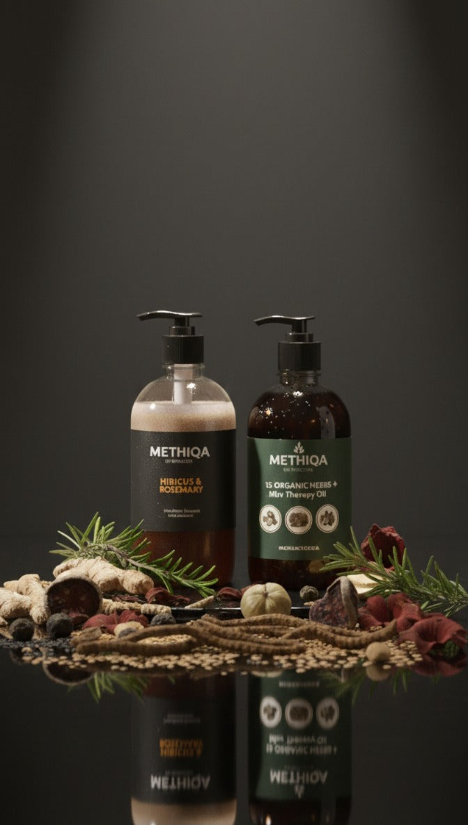 Hibiscus & Rosemary Shampoo + 15 Organic Herbs Hair Therapy Oil (250ml Each)